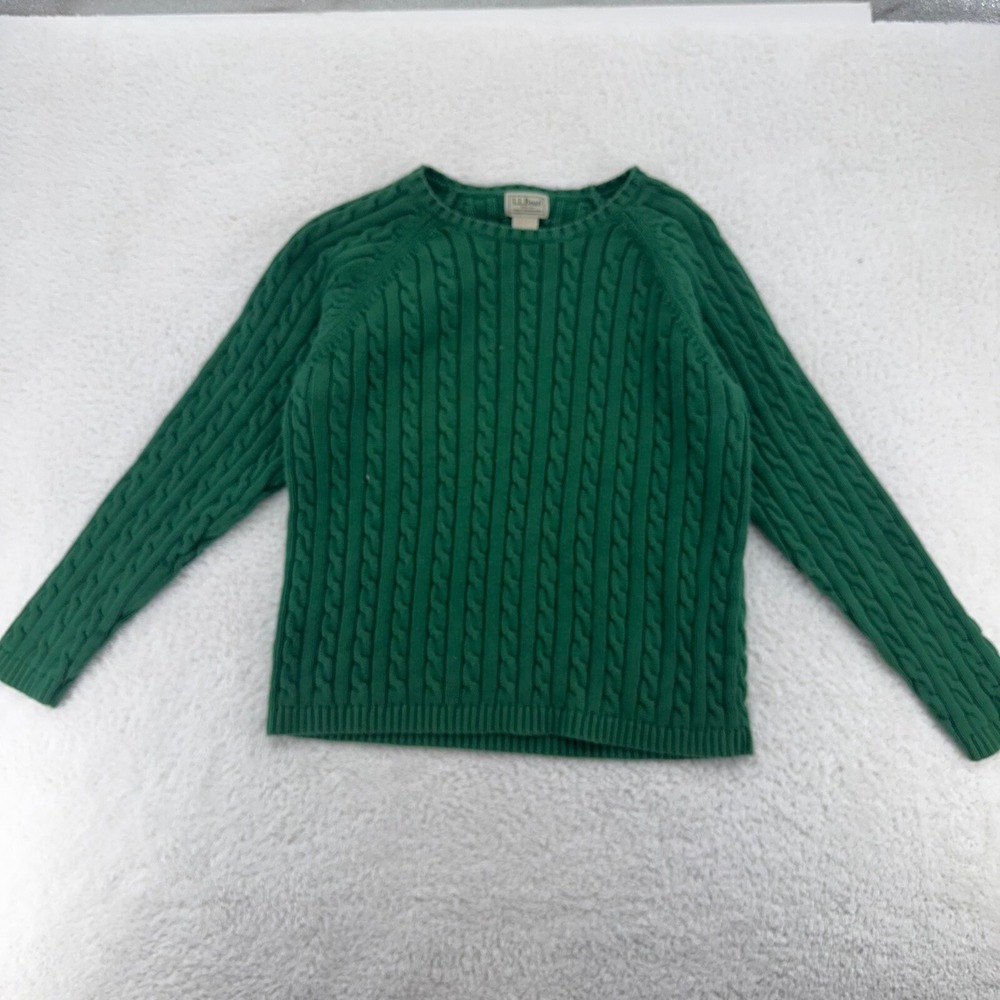 vintage LL BEAN WOMEN'S CABLE-KNIT SWEATER Fits Like SMALL kelly green cotton